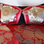 ★★★限定1個★★★亀甲文模様　着物の帯で作ったクッションカバー(金橙色)