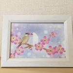 梅の花と文鳥【シナモン文鳥と白文鳥】