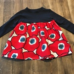  80㎝くろT×北欧風花柄レッド系スカート切替ワンピース