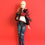 予約済み1/6ドール服(バービー用)ビジュー刺繍ダメージジーンズ