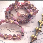【1連15コセット】JIRI＊IVANA czech beads#チェコビーズ　leaf 13×11㎜　sapphire pink cherry blossom mix/bronze