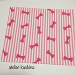 小さめナフキン25×35🎀リボン柄ストライプ🎀ランチョンマット幼稚園☆女の子