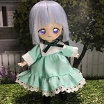 【オビツ11 服】フリルたっぷりお嬢さんワンピ パステルグリーン