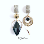 大ぶりアシンメトリーモノトーンピアス／イヤリング