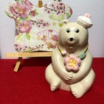 しろくま貯金箱  ひな祭り 桃の花ネックレス&ベレー帽