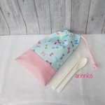 再販×2♪カトラリーの入る給食袋(ミントブルーのリボン柄)