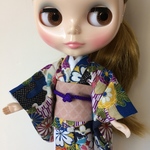 22センチドールサイズきもの・青小花×柄桃帯