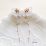 花びら×グラスチャーム 2way＊華奢チェーン ピアス