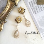 *再販×4*【送料無料】 ❤️antique flower＆dropshellの 樹脂ポストピアス/ばね式イヤリング❤️