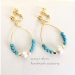 【再再再販♪♪♪】トルコ石とコットンパールのフープイヤリング