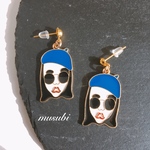 ベレー帽　サングラスガールピアス/ イヤリング ノンホールピアス  