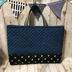 デニム×星 キルティング レッスンバッグ ブラック