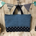 デニム×星 キルティング レッスンバッグ ネイビー