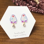 白文鳥とクリスタルストーン　ピアス