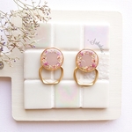 【SALE】《ピンク》2wayラウンドフラワーリースフープピアス／イヤリング  