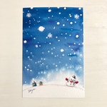  ❄️ 「雪空 」北欧水彩画イラストポストカード2枚セット  クリスマスカード　クリスマス　寒中お見舞い　 雪だるま❄️
