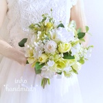 ♡yayayayaya様オーダー品♡すずらんとかすみ草とバラのウェディングブーケ・ブートニア・ヘッドドレスセット＋追加お花パーツ