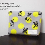 再販！フレンチブルちゃん 大きめポーチ クラッチバック yellow×gray