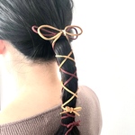 ロングリボンヘアアクセサリー☆  タイトポニーフック（エンジ）