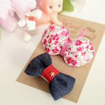 【Kids＆baby】リバティ・フィービー／ピンク２枚羽ふんわりちょうちょ(左側用)＆デニムのmini miniリボンセット（滑止付き）