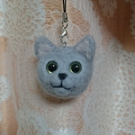 羊毛フェルト ロシアンブルーの猫ちゃんストラップ