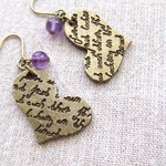 ハンドメイド§アメジスト レトロなハートピアス