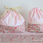 お弁当グッズ　3点セット【ピンク＆フラワー】《受注製作》