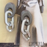 RUKIRIRIA #405 グレー×マットシルバーチェーンピアス  大ぶりピアス 大ぶりイヤリング 