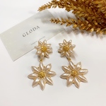 大ぶり 2連パールフラワーピアス パールピアス フラワーピアス 花 樹脂 アレルギー対応 大ぶりピアス ロングピアス 結婚式 ウェディング 入学式 フォーマル