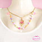 夢の鍵とミニばらの２連ネックレス-ピンク-☆ゆめかわ☆