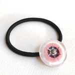 6弁の花✴︎ピンク系トリコロール／チェコガラスボタンのヘアゴム27mm