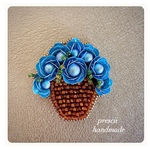 花ビーズ刺繍ブローチ　Basket & rose (blue)