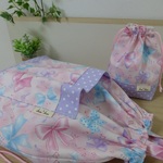【体操服袋】【巾着】パステル色リボン＆音符柄２点セット