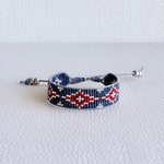 DIAMANT ビーズ織りブレスレット（BLUE x RED x シルバー)