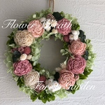 【即納OK】ソーラーローズと小花のナチュラルリース＊ピンク