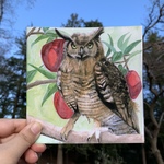 フクロウと林檎のスクエアポストカード(2枚入り)