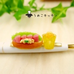 ミニチュア　ハムたまごサンド　オレンジジュース　ボールペン　ミニチュアフード 