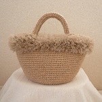 ≪受注製作≫ チュールフリルの麻ひもかごバッグ