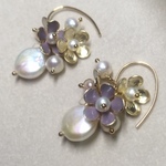  Larmes violettes 　－菫色の涙ー　ピアス（イヤリング）淡水パール