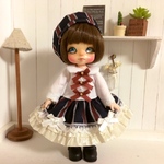  オビツ11用 帽子付きワンピース (ストライプ)