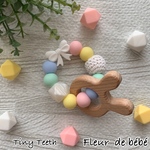 Tiny Teeth 歯固め　選べる木製パーツ付き　カラフルパステルカラーxリボン　名入れ可　赤ちゃんへ　出産祝いに