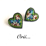 【中】デニムハート花柄刺繍ピアス