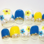 RUNA♪ベリショブルーイエロー押し花ネイルチップ