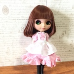 ブライス・リカちゃん：エプロンワンピースセット:ピンク