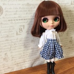 ブライス・リカちゃん：バルーンスカートセット：ギンガムチェックブルー