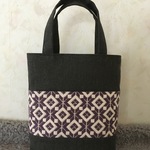 こぎん刺しのミニトートバッグ 濃グレー