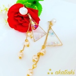 朝焼け💛パール&オーロラ❄️レジンピアス💖