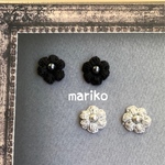 【再販】レース糸で編んだお花のイヤリング  or ピアス【ブラック・グレー】