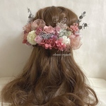 pink cassis gray ribbon ヘッドドレス 卒業式 ウエディング  髪飾り