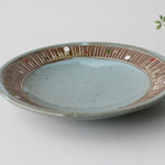 【処分品】20㎝丸皿（ヒスイ　ライン）3101-1706